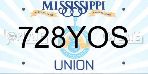 728YOS Mississippi License Plate