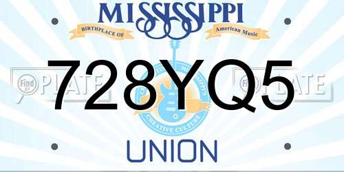 728YQ5 Mississippi License Plate