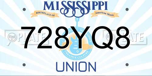 728YQ8 Mississippi License Plate