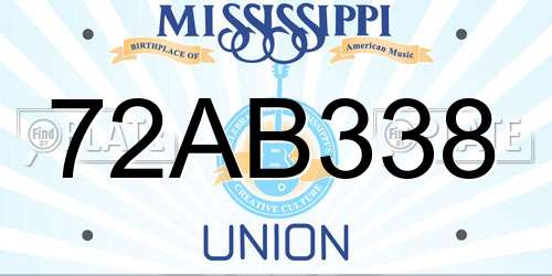 72AB338 Mississippi License Plate