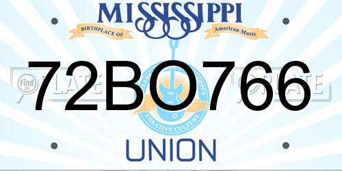 72BO766 Mississippi License Plate