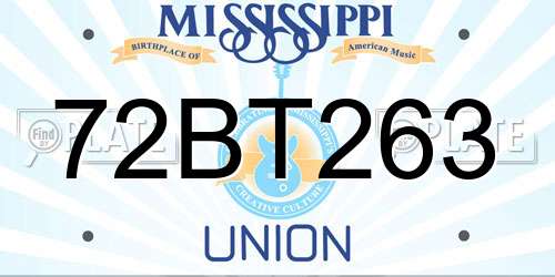 72BT263 Mississippi License Plate