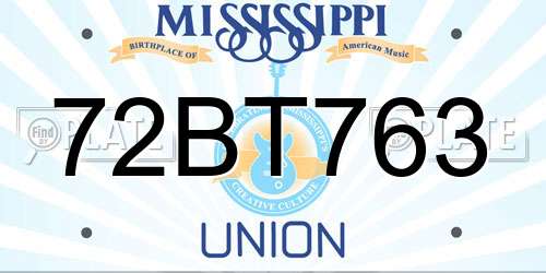 72BT763 Mississippi License Plate