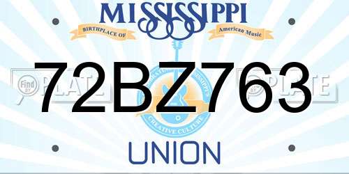 72BZ763 Mississippi License Plate