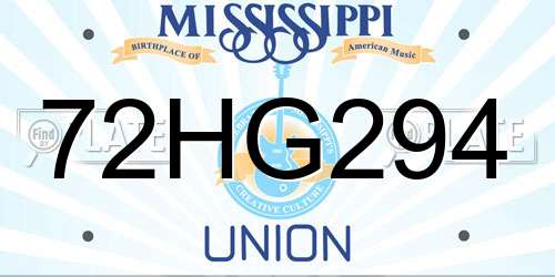 72HG294 Mississippi License Plate