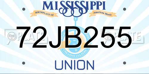 72JB255 Mississippi License Plate