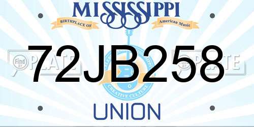 72JB258 Mississippi License Plate
