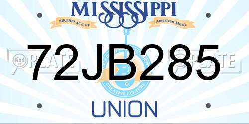 72JB285 Mississippi License Plate