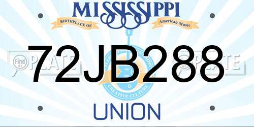 72JB288 Mississippi License Plate