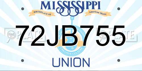 72JB755 Mississippi License Plate