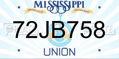 72JB758 Mississippi License Plate