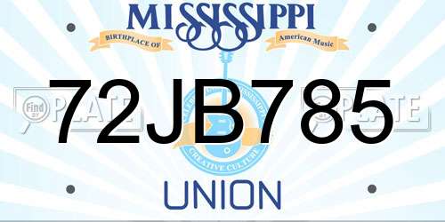 72JB785 Mississippi License Plate