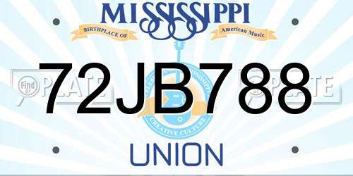 72JB788 Mississippi License Plate