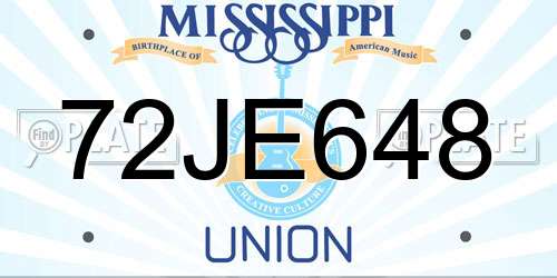 72JE648 Mississippi License Plate