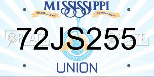 72JS255 Mississippi License Plate
