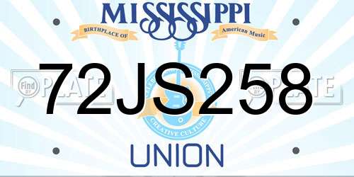 72JS258 Mississippi License Plate