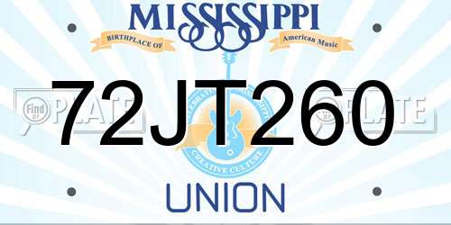 72JT260 Mississippi License Plate