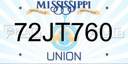 72JT760 Mississippi License Plate