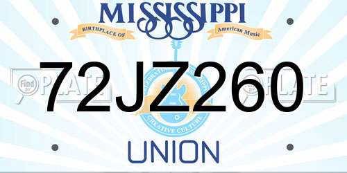 72JZ260 Mississippi License Plate