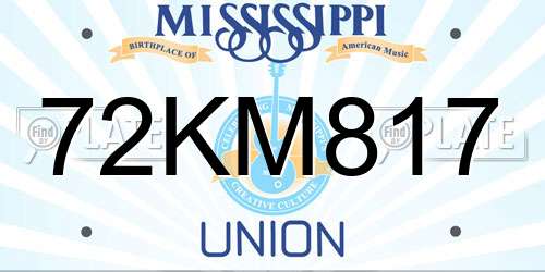 72KM817 Mississippi License Plate