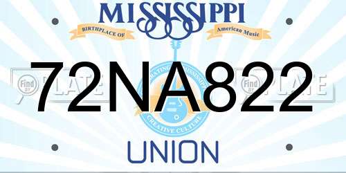 72NA822 Mississippi License Plate