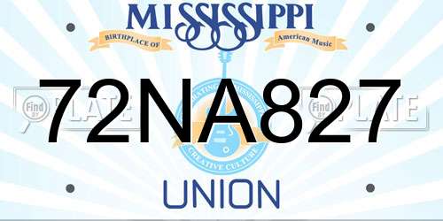 72NA827 Mississippi License Plate