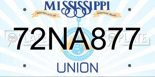 72NA877 Mississippi License Plate
