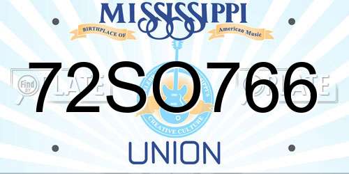 72SO766 Mississippi License Plate