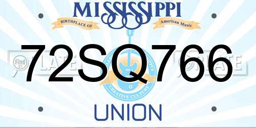 72SQ766 Mississippi License Plate