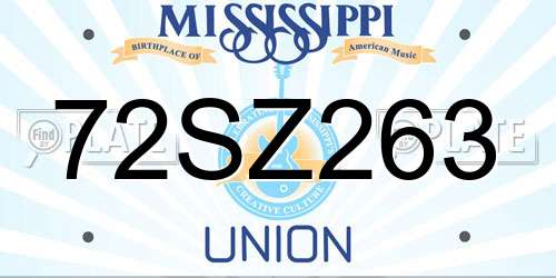 72SZ263 Mississippi License Plate