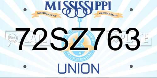 72SZ763 Mississippi License Plate
