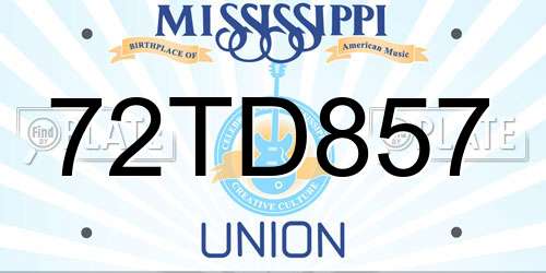 72TD857 Mississippi License Plate