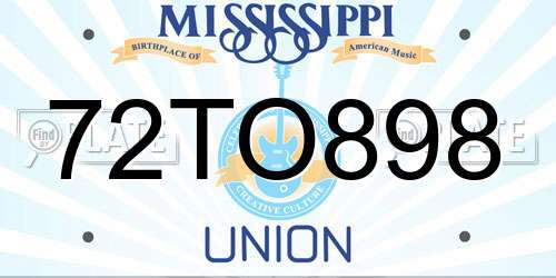 72TO898 Mississippi License Plate