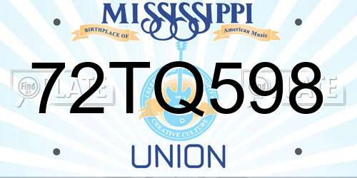 72TQ598 Mississippi License Plate