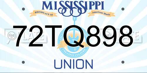 72TQ898 Mississippi License Plate
