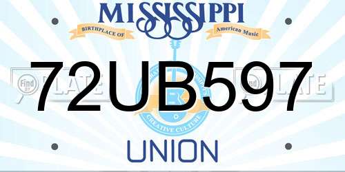72UB597 Mississippi License Plate