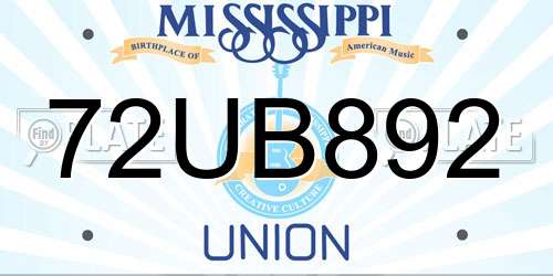 72UB892 Mississippi License Plate