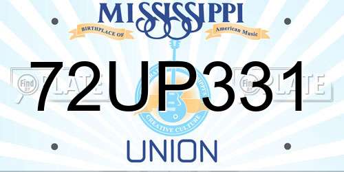 72UP331 Mississippi License Plate