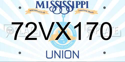 72VX170 Mississippi License Plate