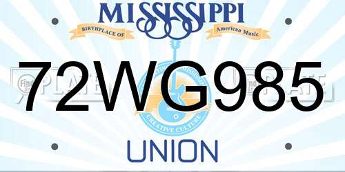 72WG985 Mississippi License Plate