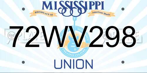 72WV298 Mississippi License Plate