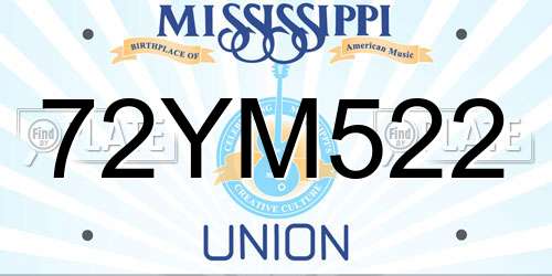 72YM522 Mississippi License Plate