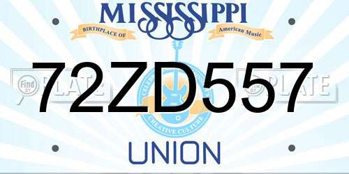72ZD557 Mississippi License Plate