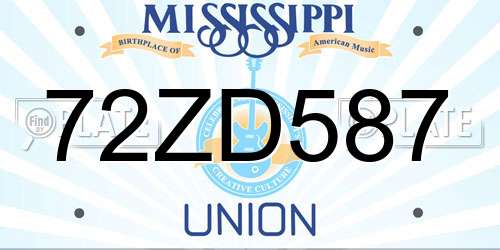72ZD587 Mississippi License Plate