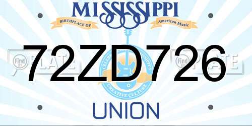 72ZD726 Mississippi License Plate