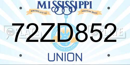 72ZD852 Mississippi License Plate