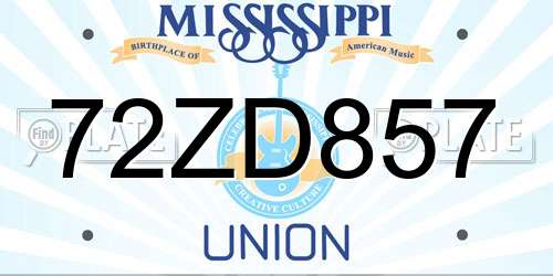 72ZD857 Mississippi License Plate