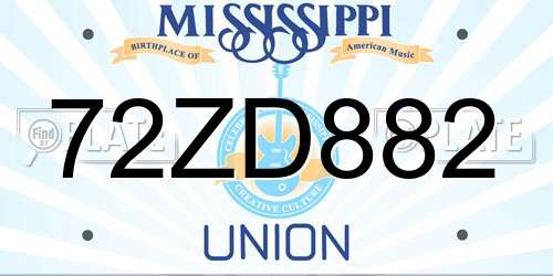 72ZD882 Mississippi License Plate