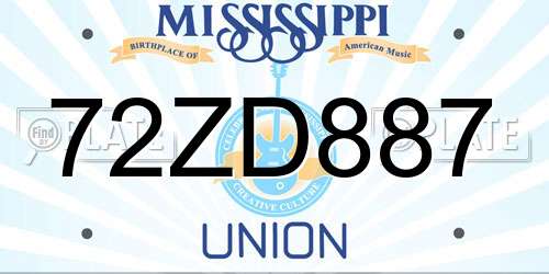 72ZD887 Mississippi License Plate