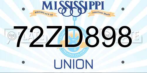 72ZD898 Mississippi License Plate